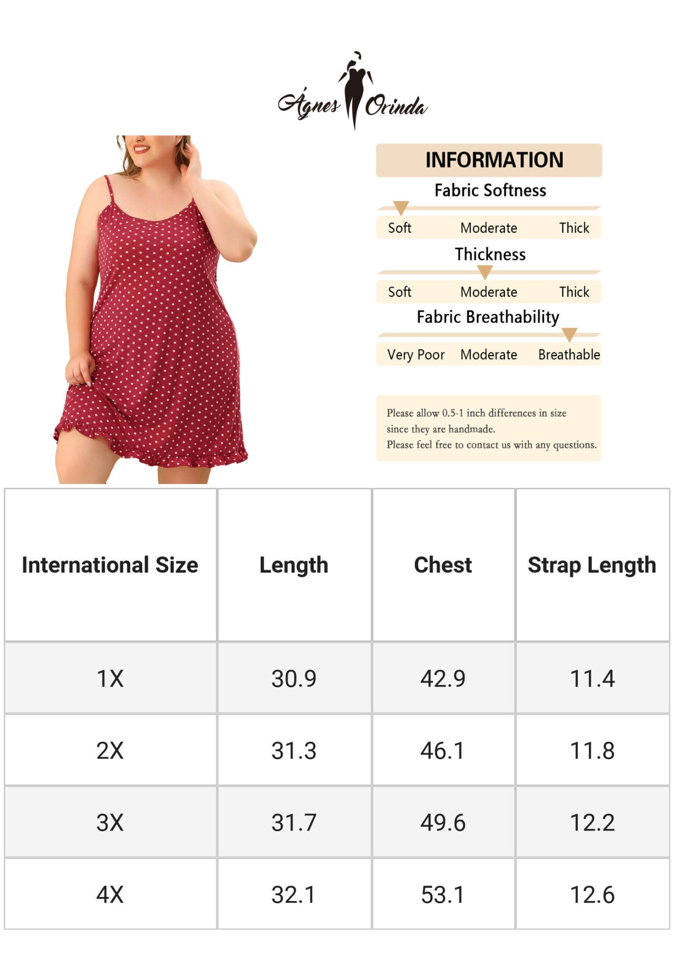 Sleeveless Polka Dots Ruffle Hem Cami Sleepwear Dress, Burgundy / Burgundy, alternate image number 4