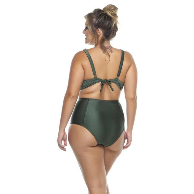 Adjustable Draped Bikini Top With Padded Cups, Alligator / Olive Green, alternate image number null