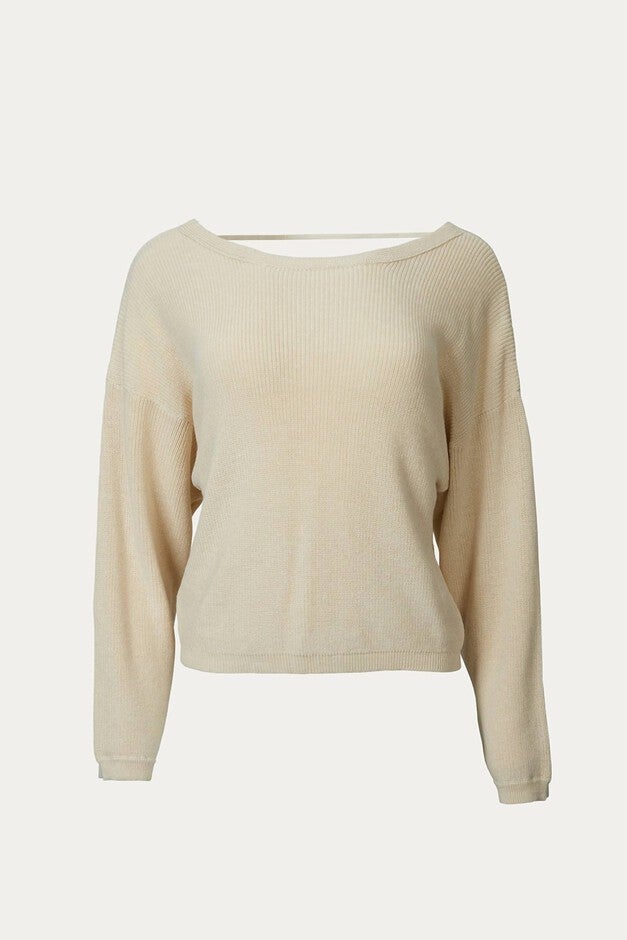 TWIST-BACK COTTON-BLEND SWEATER IN NATURAL, Natural / Beige, hi-res image number 0