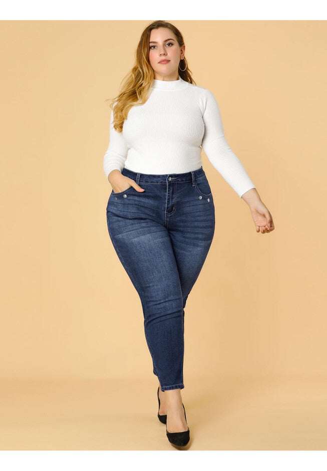 MID RISE STRETCHY WASHED SKINNY DENIM JEANS, Blue / Light Blue, alternate image number 3