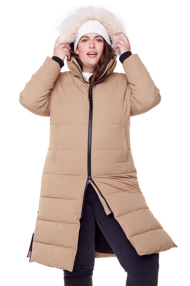 Women's Plus Size - KLUANE | Vegan Down Recycled Ultra Long Winter Parka, Water Repellent, Camel / Brown, alternate image number 3