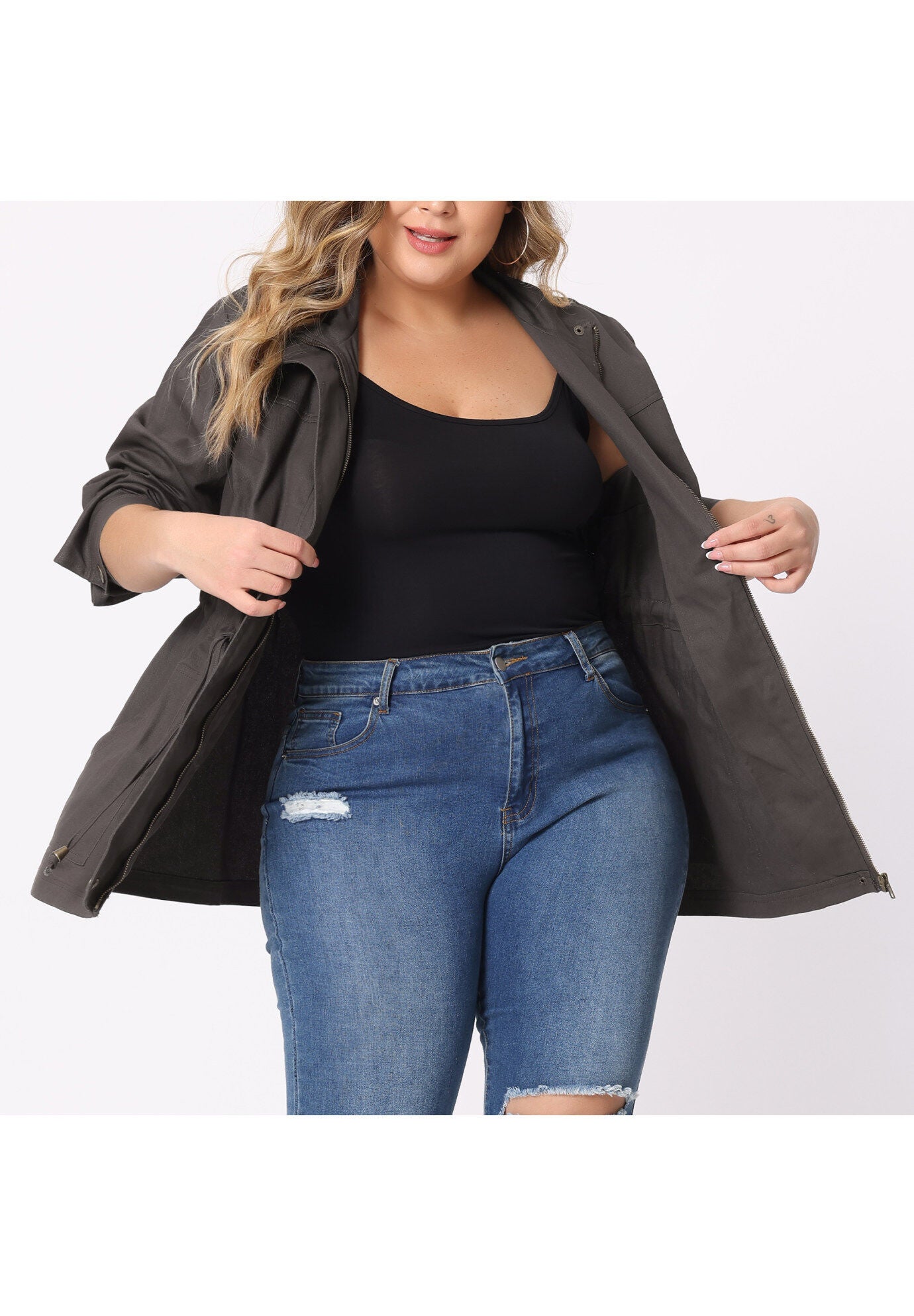 LIGHTWEIGHT ANORAK DRAWSTRING UTILITY JACKET, Grey / Charcoal Grey, alternate image number 1