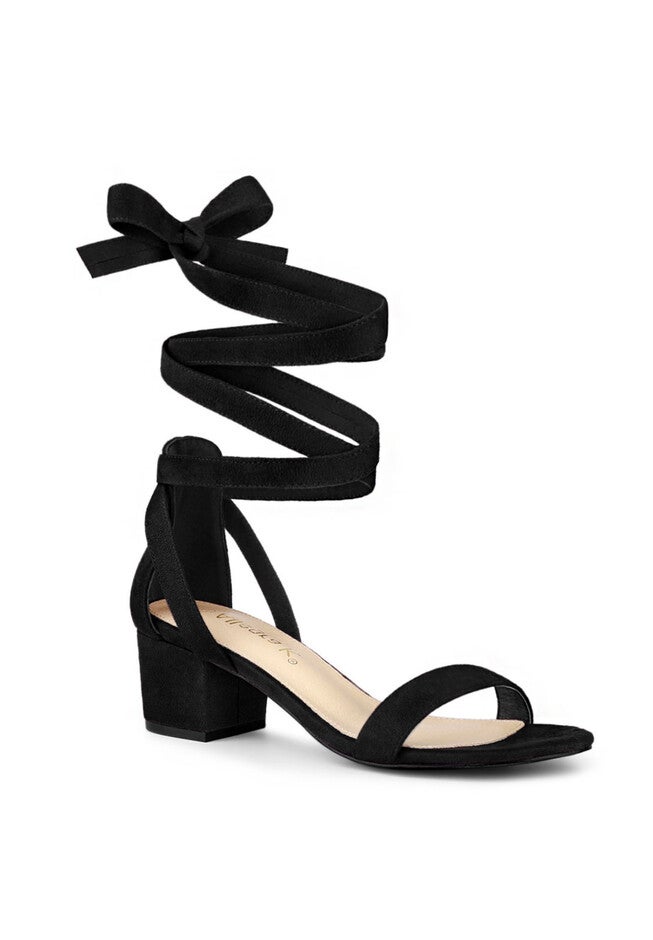 Open Toe Block Heel Lace Up Heels Sandals, Black / Black, hi-res image number null
