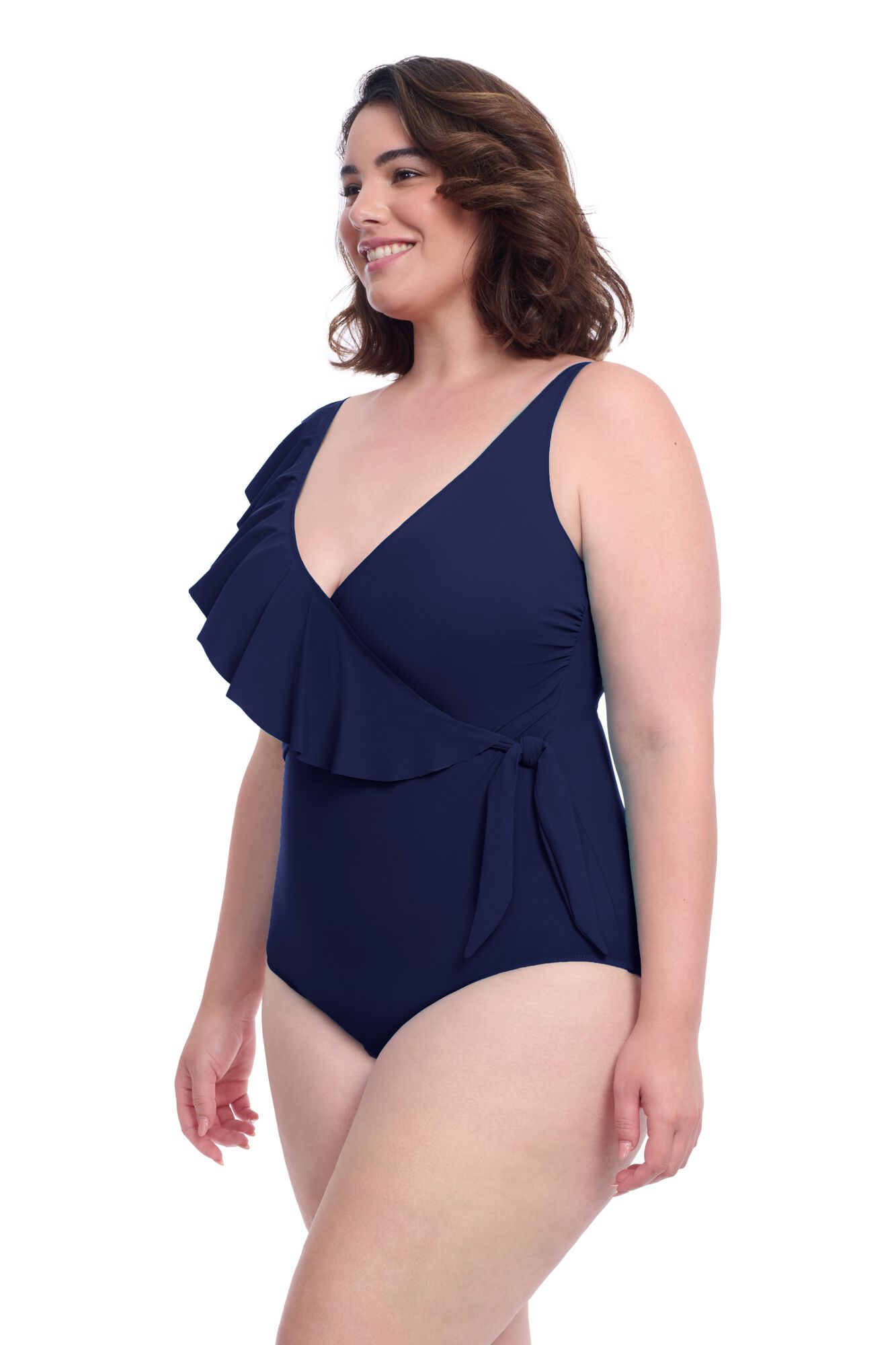 Tutti Frutti Plus Size Ruffle Surplice One Piece, Navy / Navy, alternate image number 2
