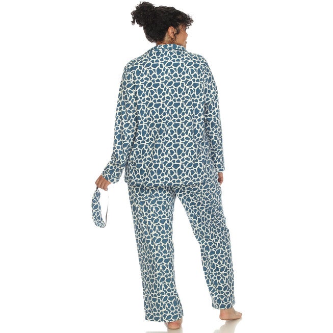 3 Piece Giraffe Print Pajama Set, Blue Giraffe / Azure Blue, alternate image number null