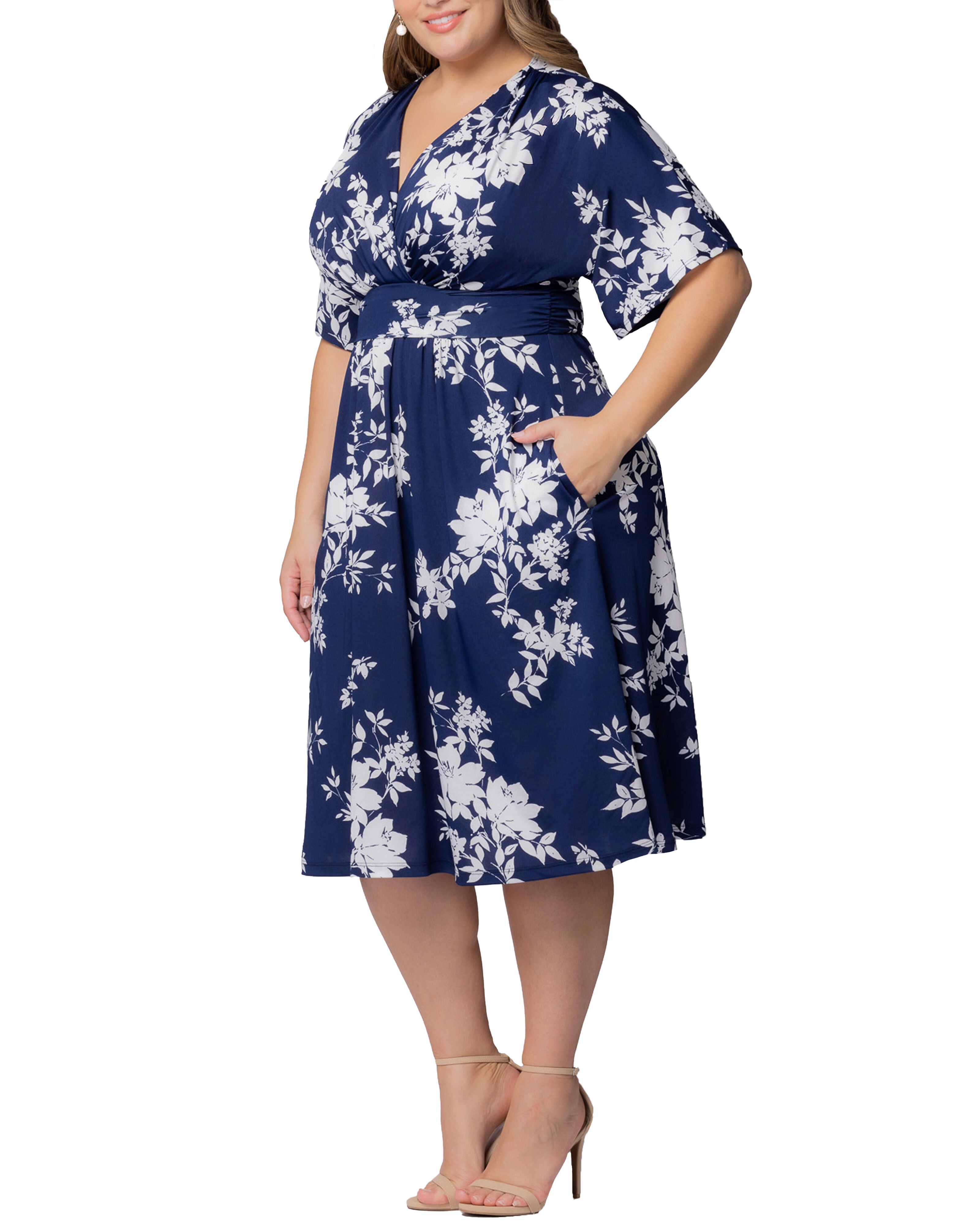 Gia Midi Dress, NAVY FLORAL PRINT / Navy, alternate image number 3