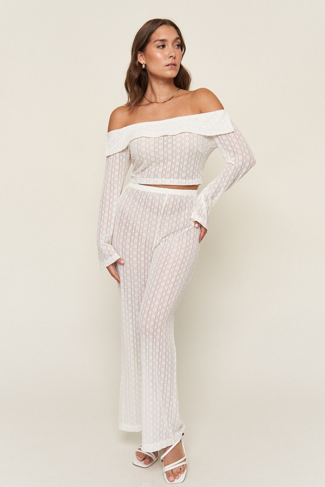 Elaine Lace Pant, White / White, alternate image number 1