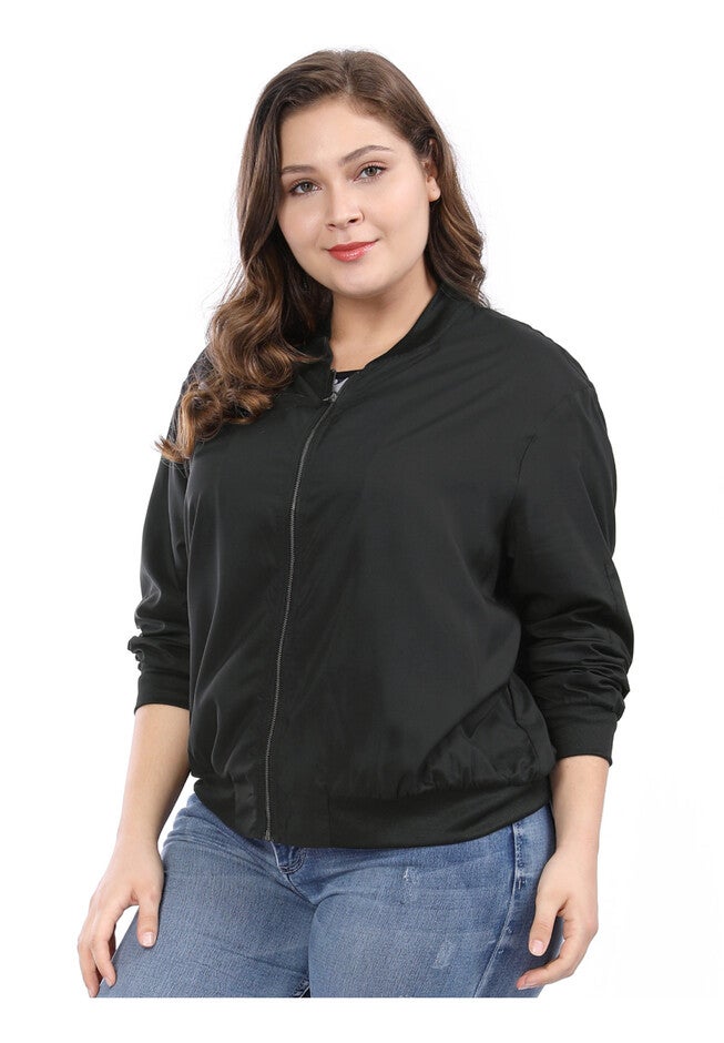 LIGHTWEIGHT ZIP UP QUILTED BOMBER JACKET, Black / Black, alternate image number 1