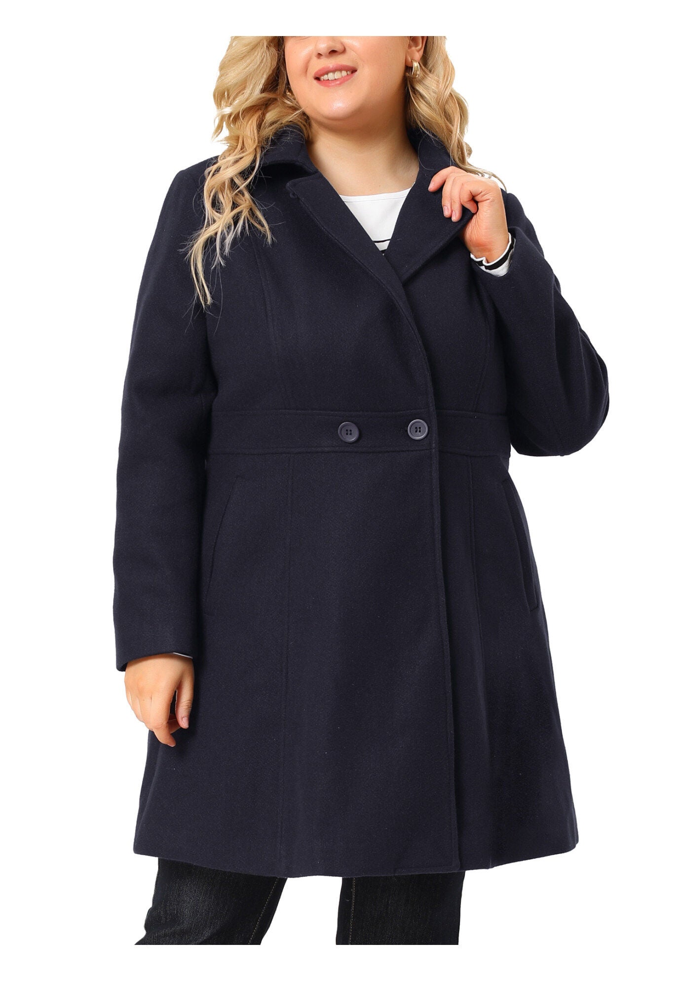 WINTER NOTCHED LAPEL SINGLE BREASTED LONG COAT, Dark Blue / Navy, alternate image number 4