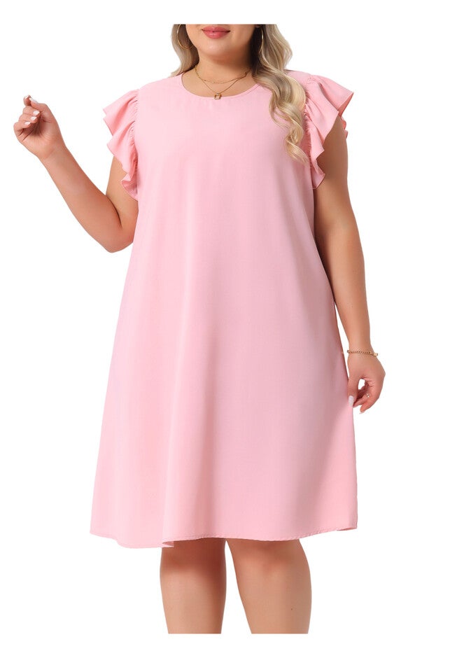 Summer Flare Sleeve Sleeveless Tank Loose Sundress, Pink / Pink, alternate image number null