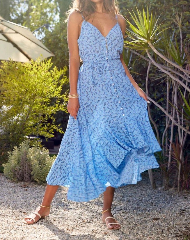 UNDER THE SUMMER SKY SERENE SUMMER DRESS IN PARADISE PRINT, Paradise Print / Light Blue, alternate image number null