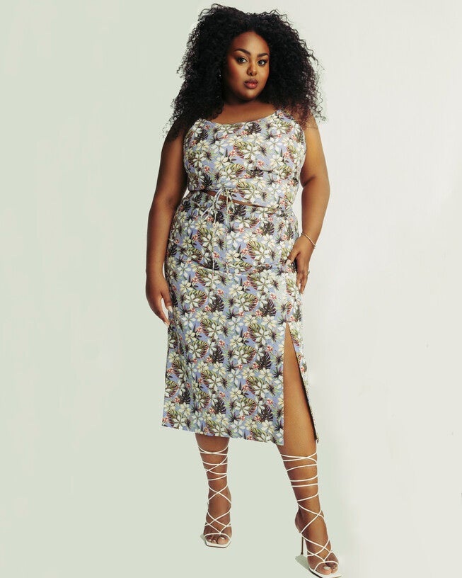 Floral Printed Midi Skirt, Light Blue / Light Blue, alternate image number 3
