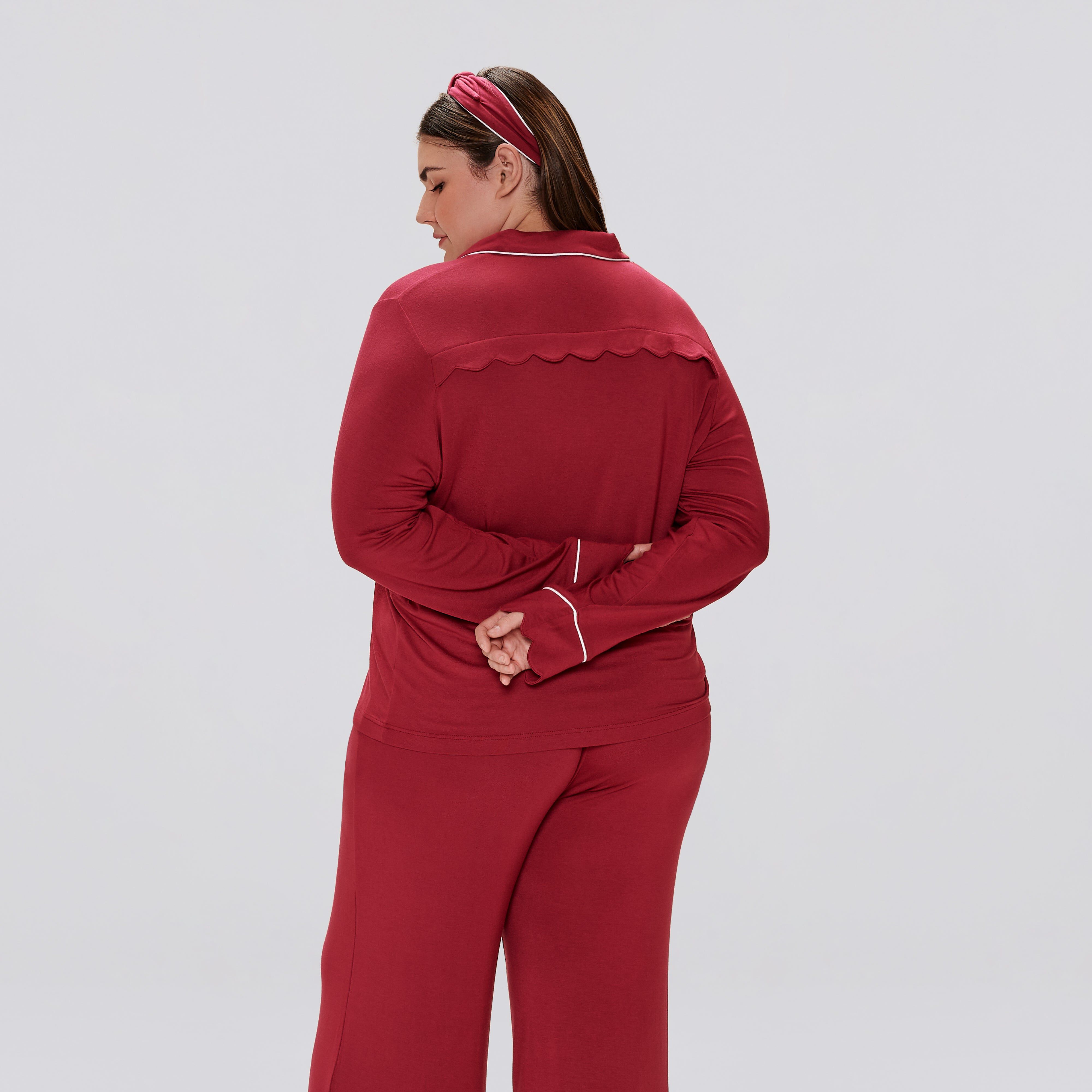 Candace Scallop Long Sleeve Sleep Top, Rumba Red / Red, alternate image number 1