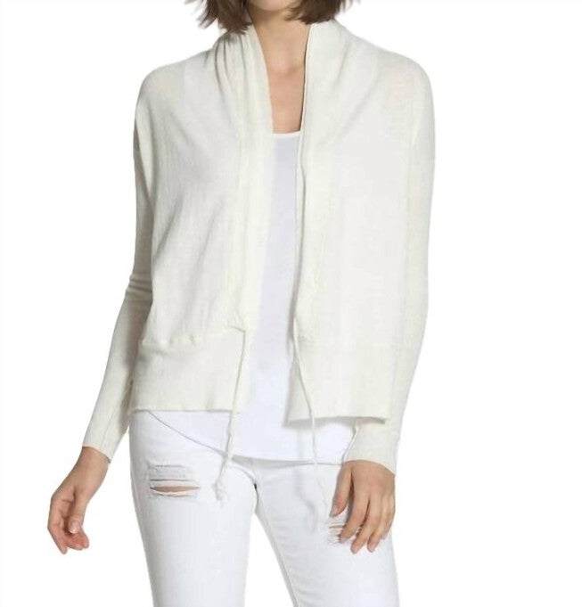 STRING TIE CARDIGAN IN WHITE, White / White, hi-res image number 0