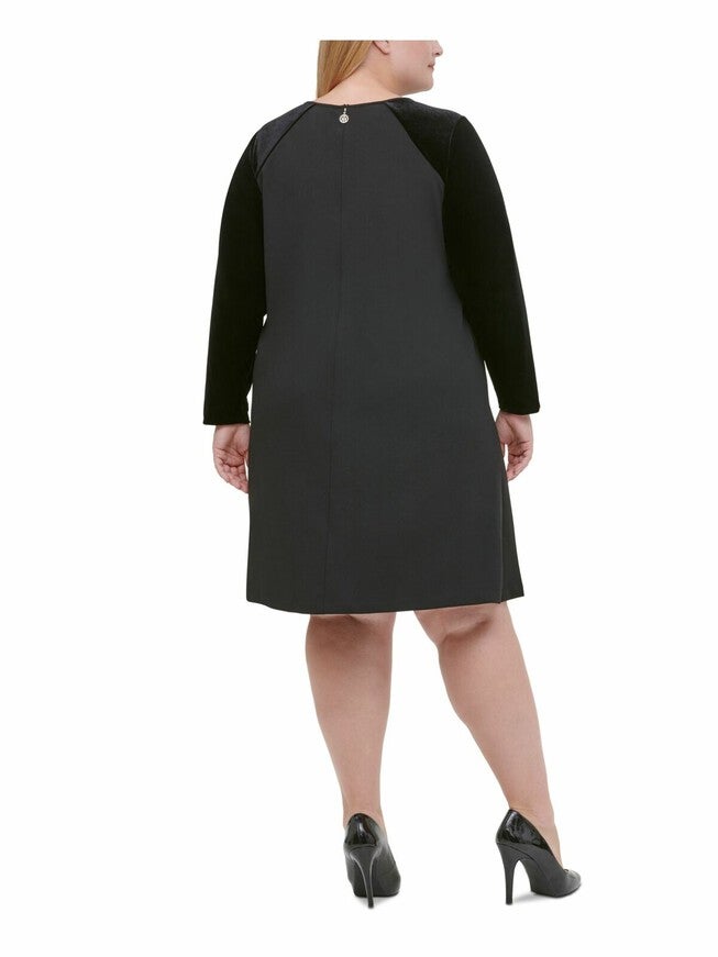 Tommy Hilfiger Women's Plus Size Velvet-Sleeve A-Line Dress Black Size 16W, Black / Black, alternate image number null