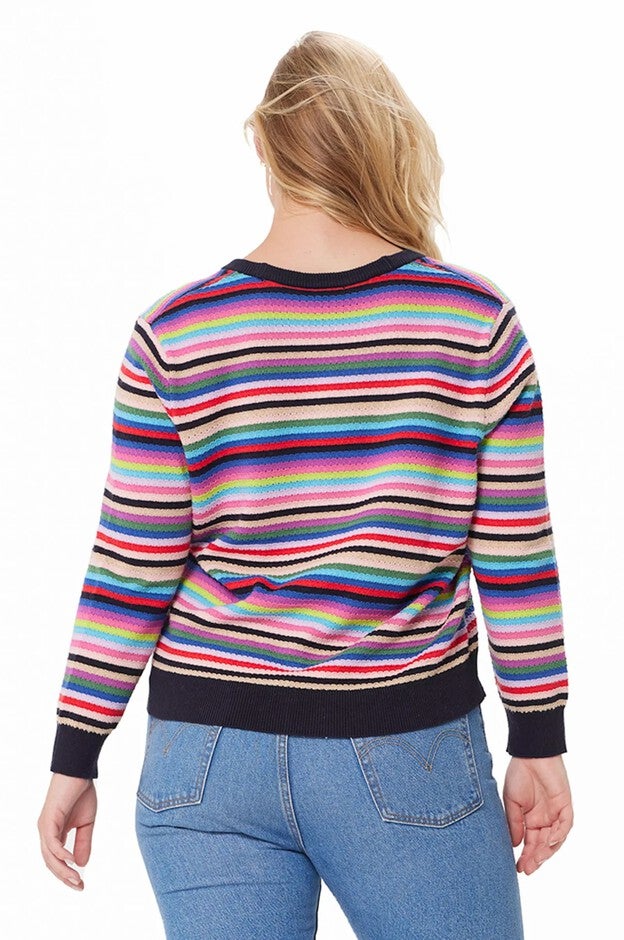 Cotton Cashmere Weekend Stripe Cardigan, , alternate image number 5