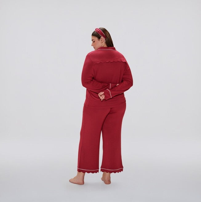 Layla Cropped Scallop Sleep Pants, Rumba Red / Red, alternate image number 1