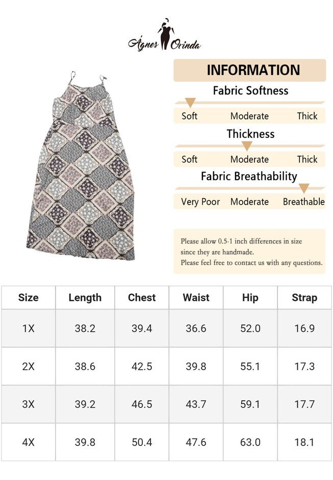 Bohemian Sleeveless Spaghetti Strap Midi Summer Dress, Green Brown / Brown, alternate image number 4