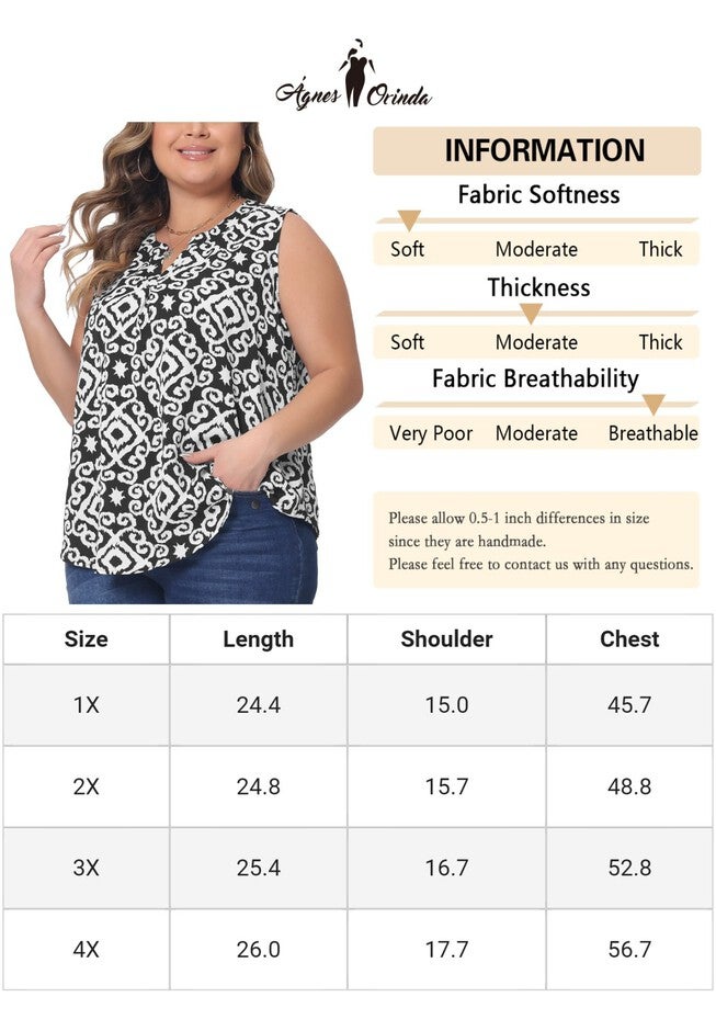 Sleeveless Floral Print V Neck Tunic Tank Top, Black / Black, alternate image number 4