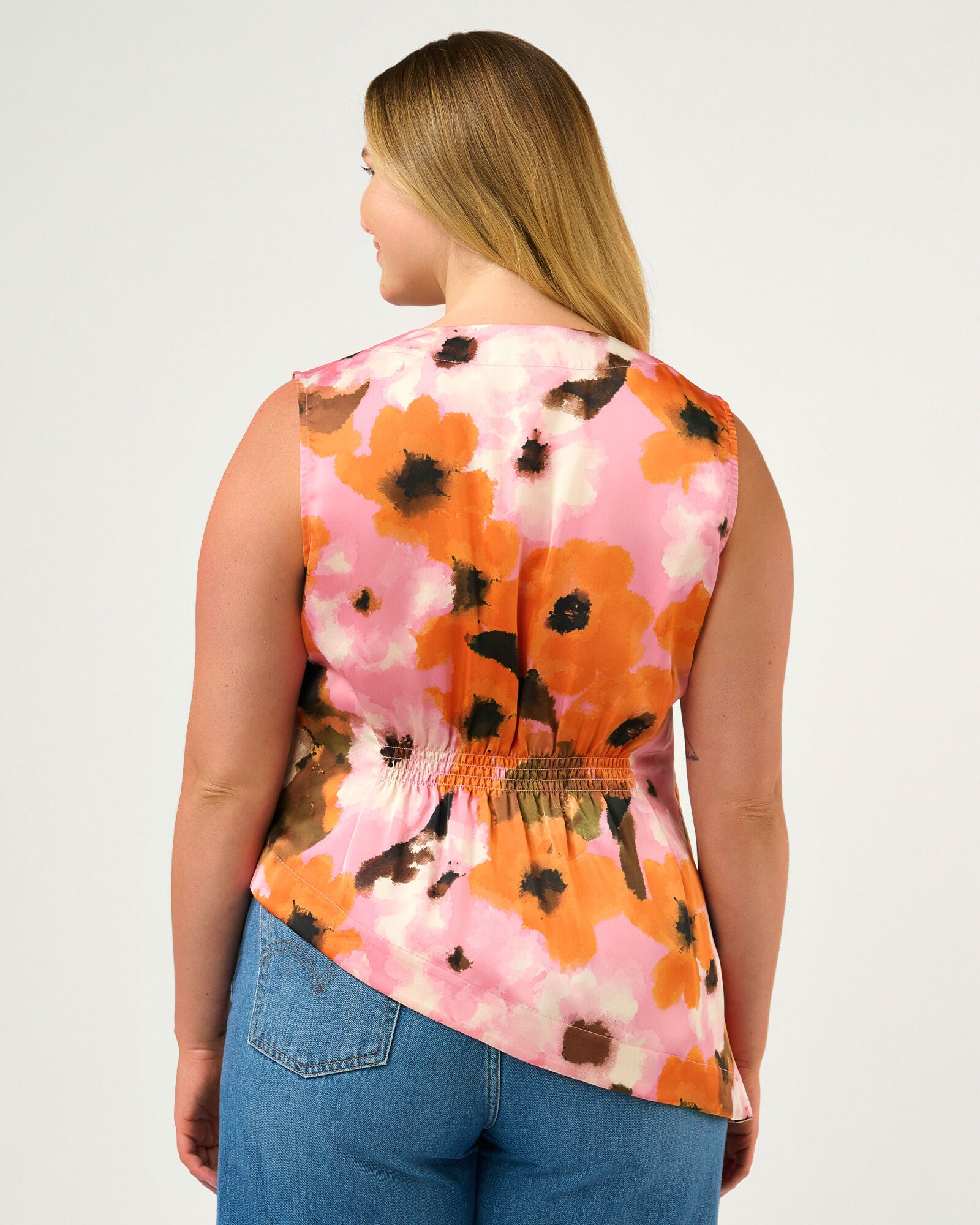 Freya Vest-Style Top, PeonyMandarin / Pink, alternate image number 3