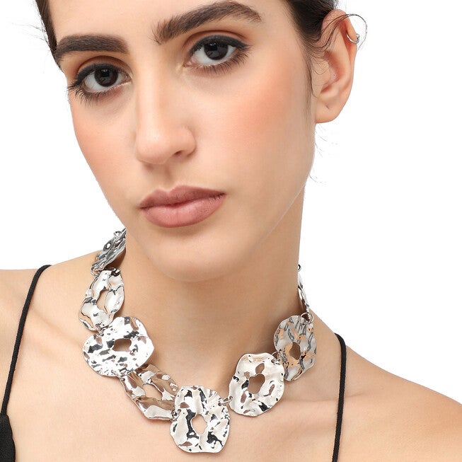 SOHI Women's Dented Halo Statement Necklace, Silver / Silver, alternate image number 2