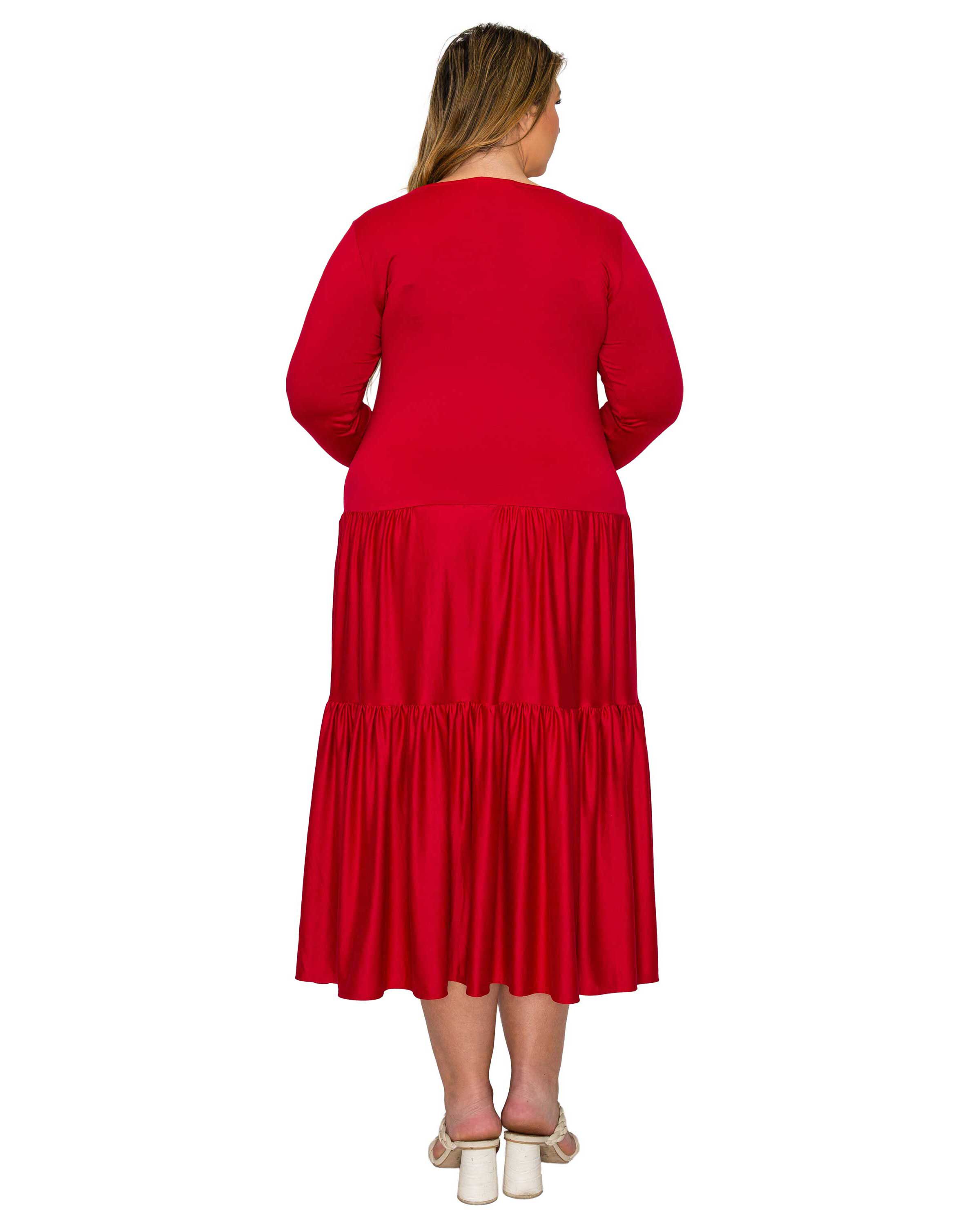 Eliana Tiered Midi Dress, Ruby / Red, alternate image number 2
