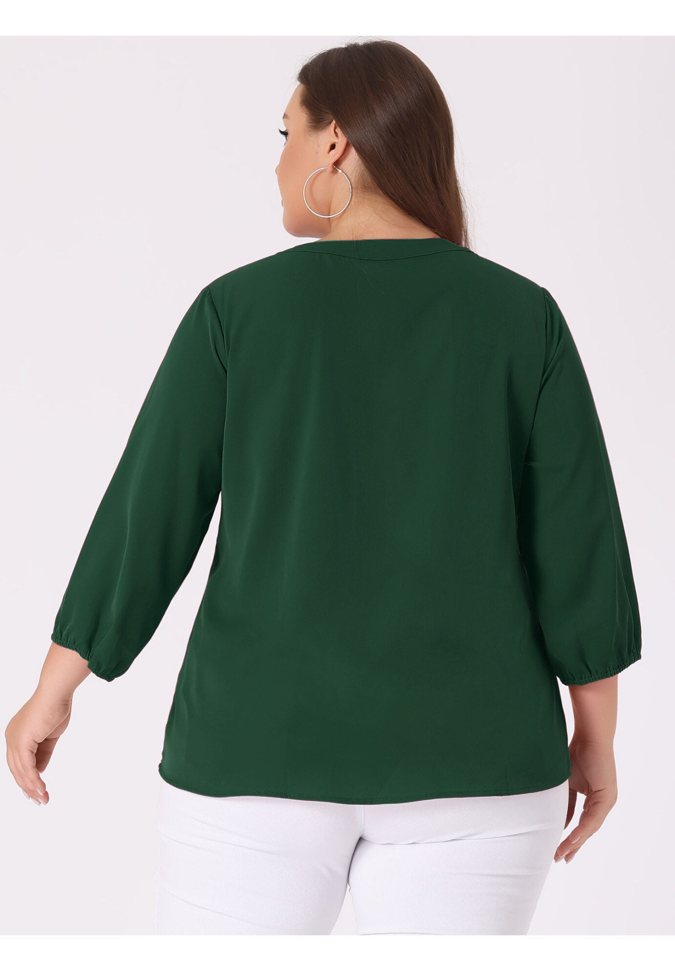 Work Round Neck Ruffle Chiffon Blouse Top, Green / Forest Green, alternate image number 3