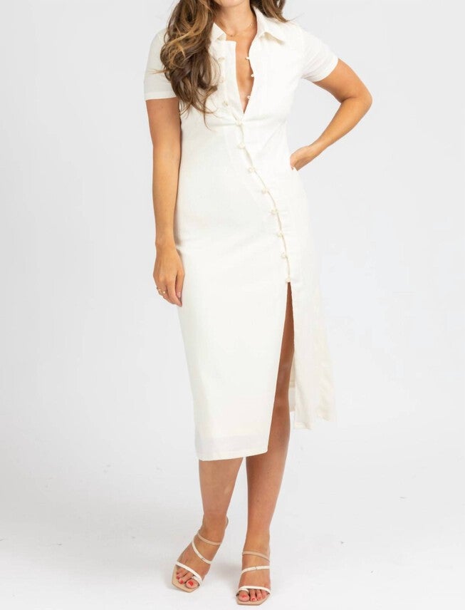 ASYMMETRICAL BUTTON MIDI DRESS IN IVORY, , alternate image number 6
