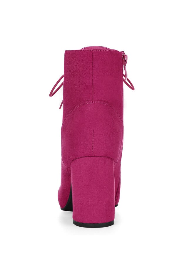 ROUND TOE CHUNKY HIGH HEEL LACE UP BOOTS, Hot Pink / Pink, alternate image number 2