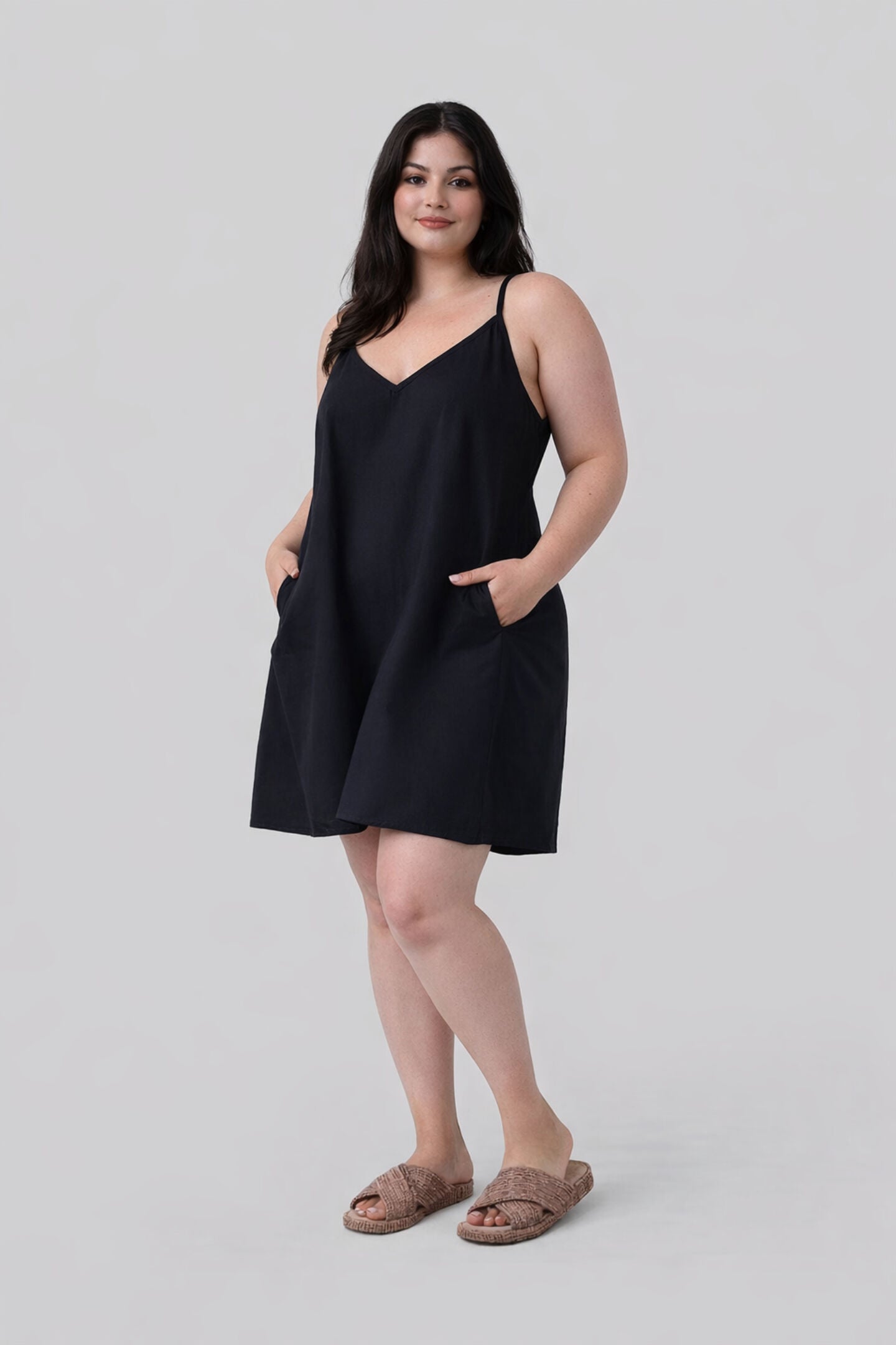 Short Tent Dress with back tie, Black / Black, hi-res image number 0