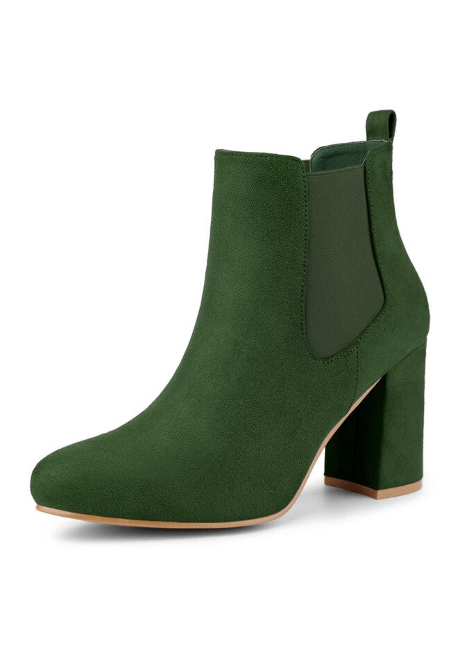 ROUND TOE CHUNKY HEEL CHELSEA ANKLE BOOTS, Green / Forest Green, hi-res image number 0