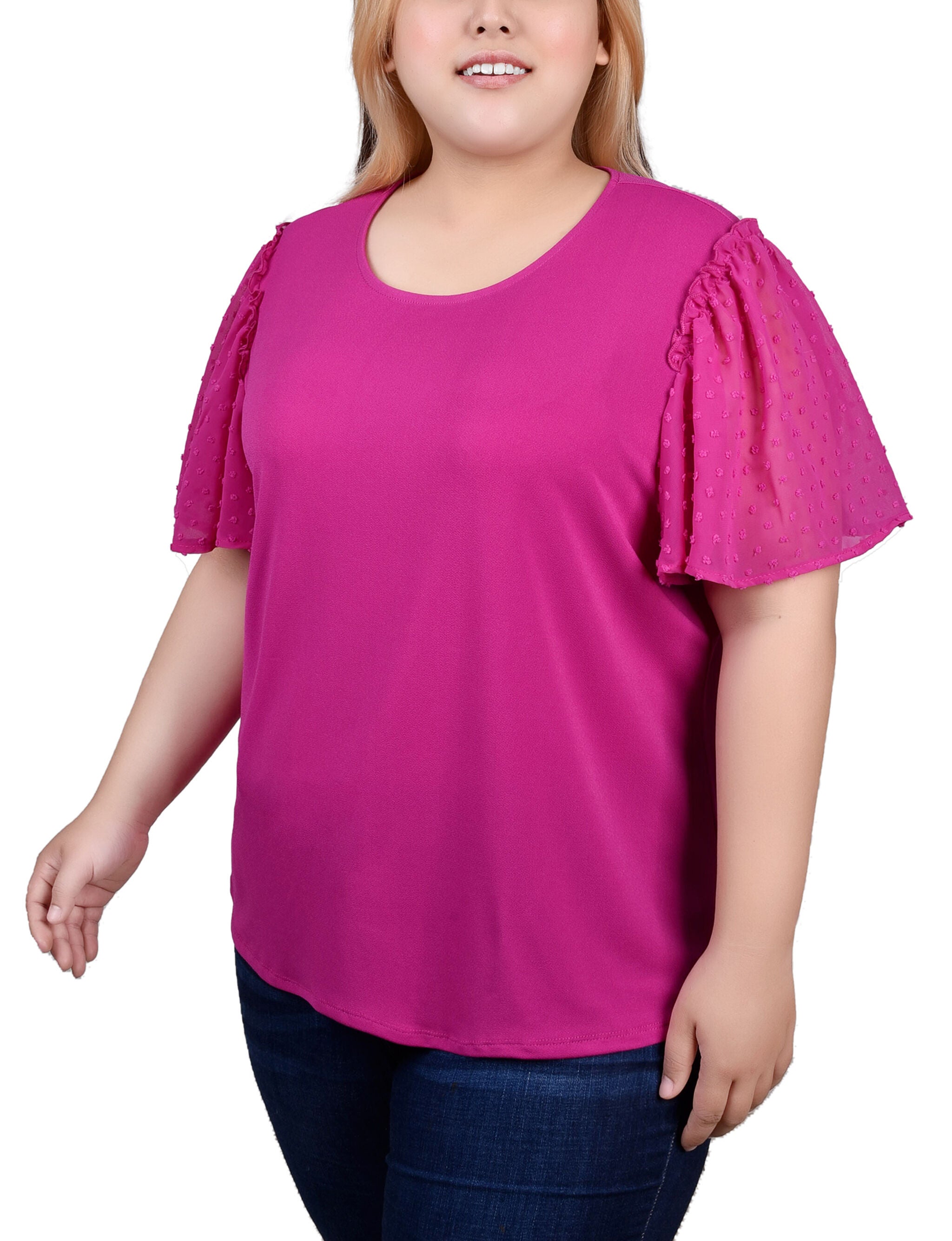 Clip Dot Flutter Sleeve Top, Fushia Red / pink, alternate image number 1