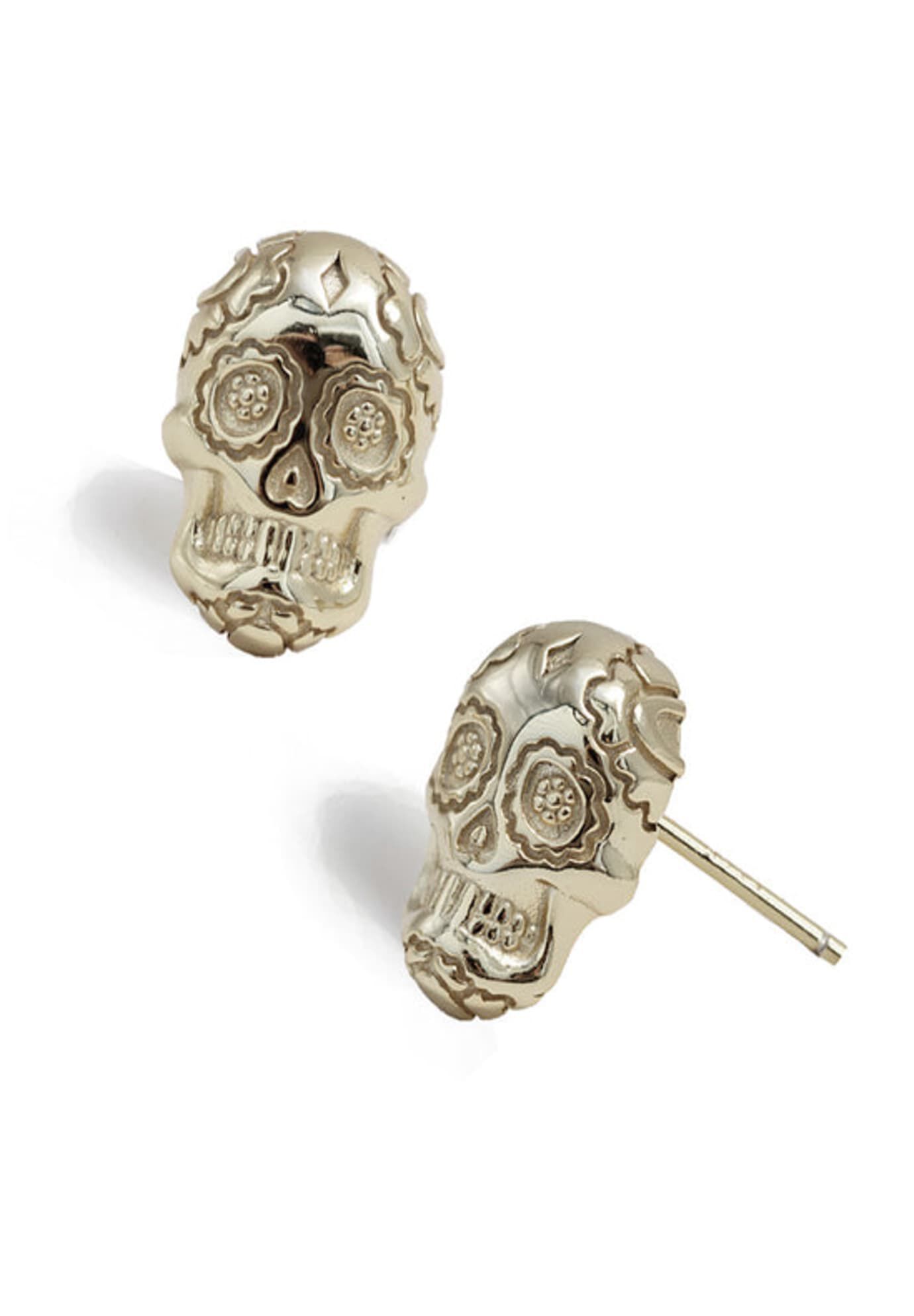 DAY OF THE DEAD Skull Stud Earrings, Silver / Silver, hi-res image number 0