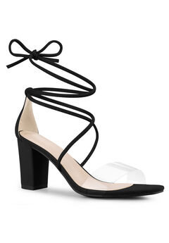 Lace Up Clear Strap Strappy Chunky Heel Sandals