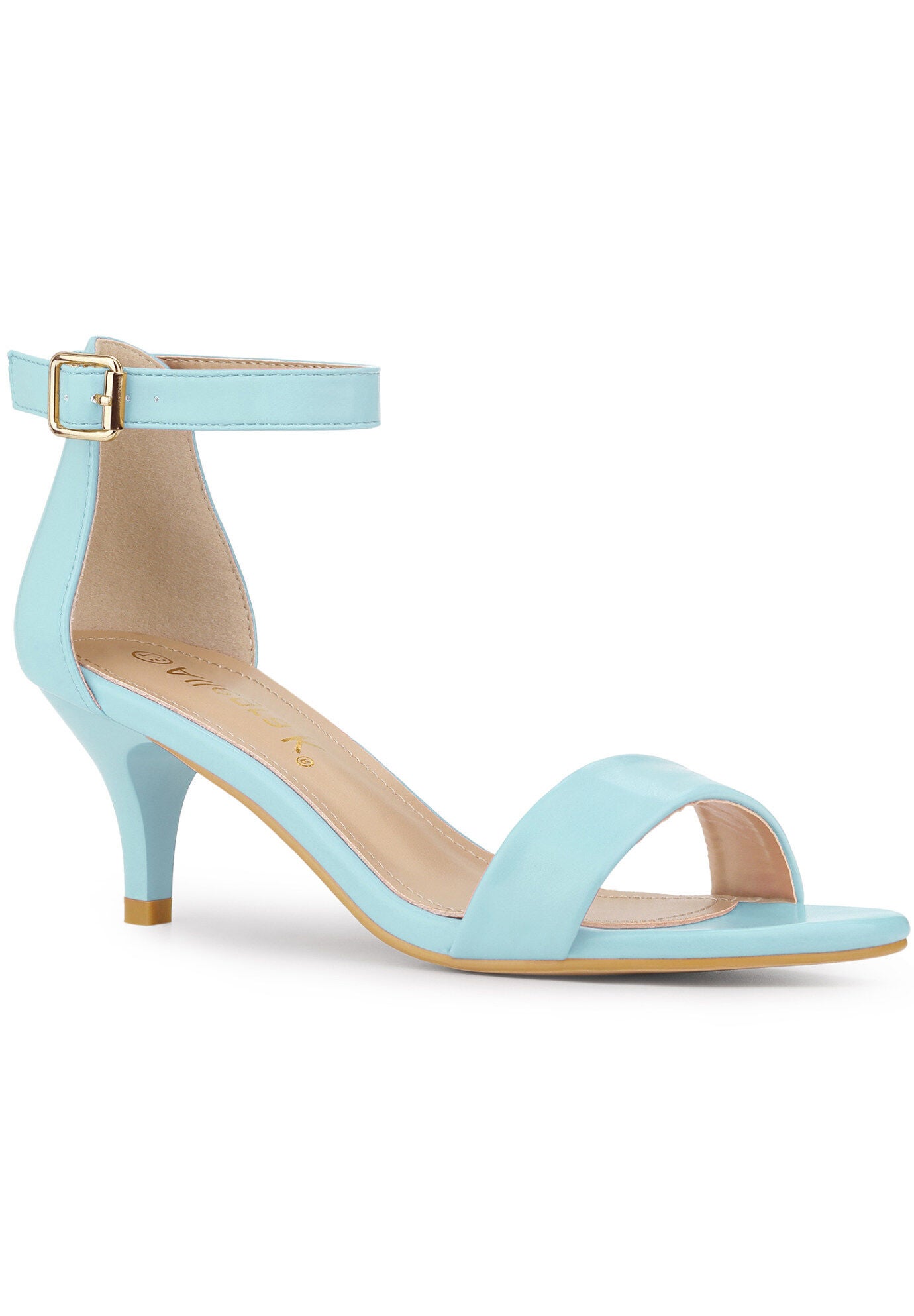 Open Toe Kitten Heeled Ankle Strap Sandals, Sky Blue / Light Blue, hi-res image number 0