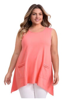 Sleeveless Hanky Asymmetrical Hem Loose Fit Flowy Tank Top with Pockets