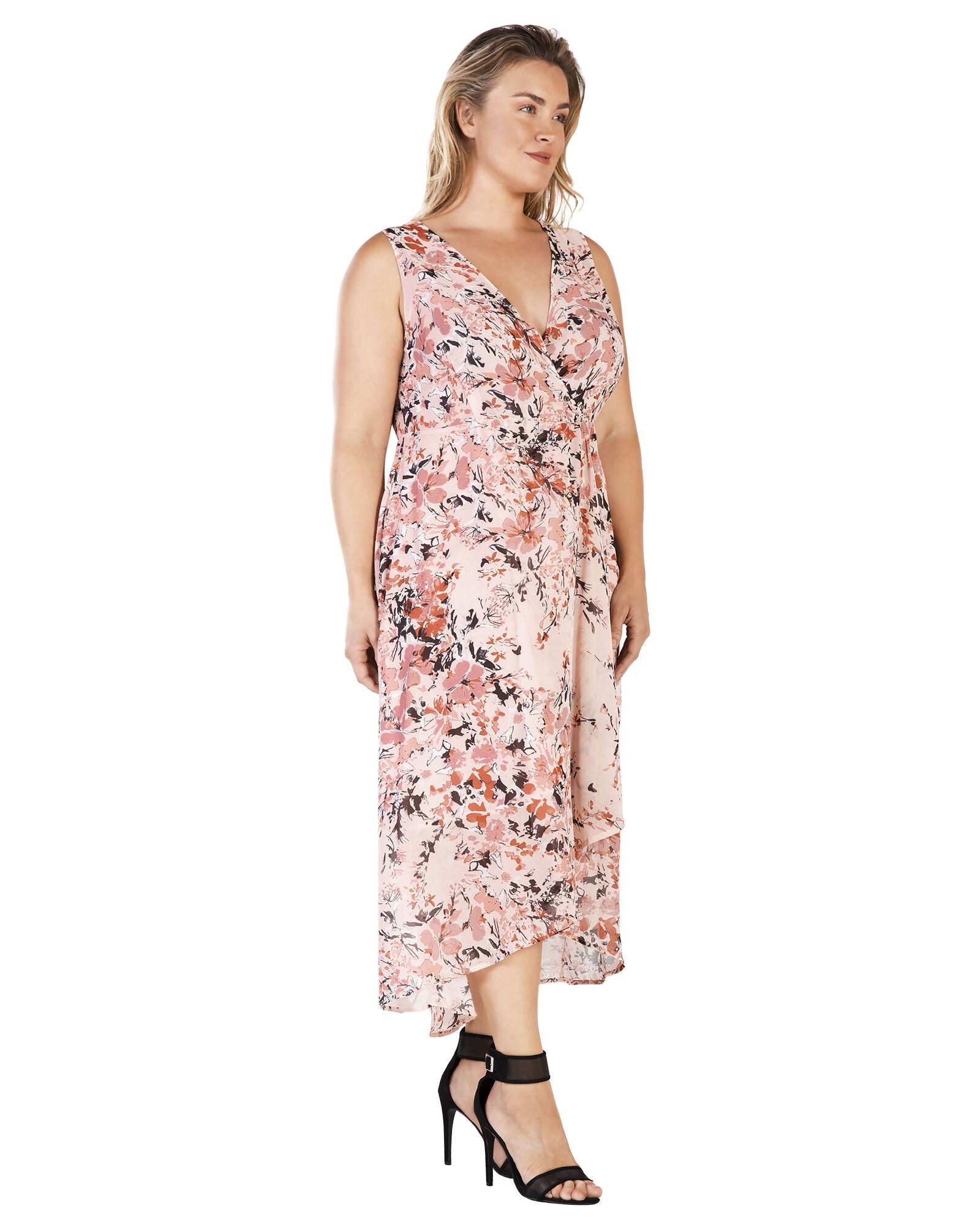Leia High Low Maxi Dress, Garden Floral / Peach, alternate image number 4