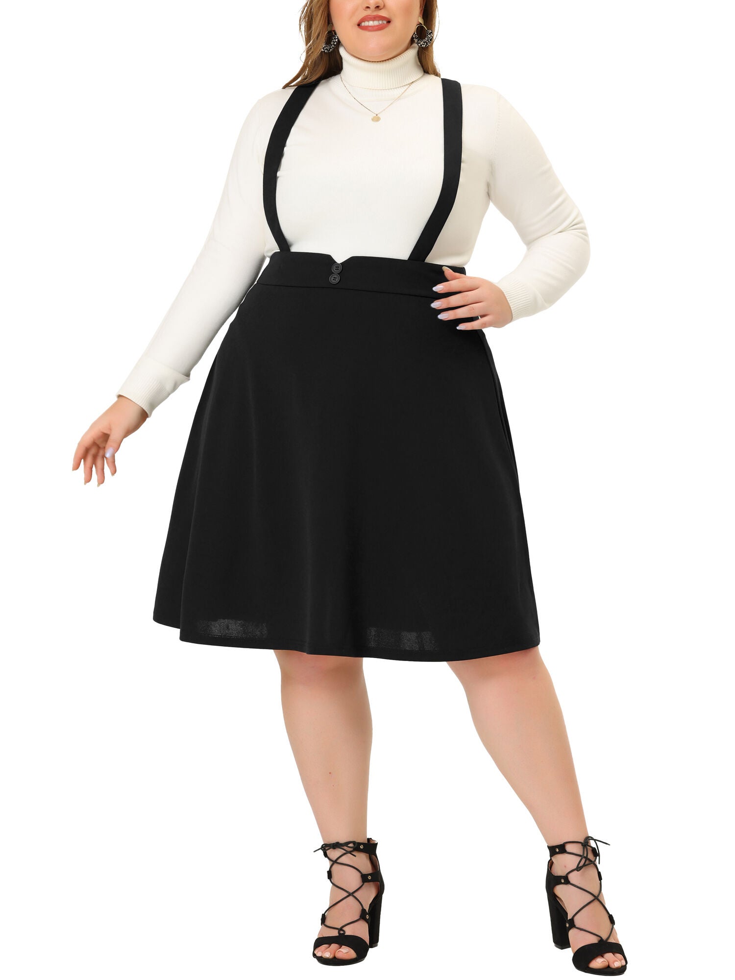 Overall Suspender Braces Dress Detachable Strap Short Skirt, Black / Black, hi-res image number 0