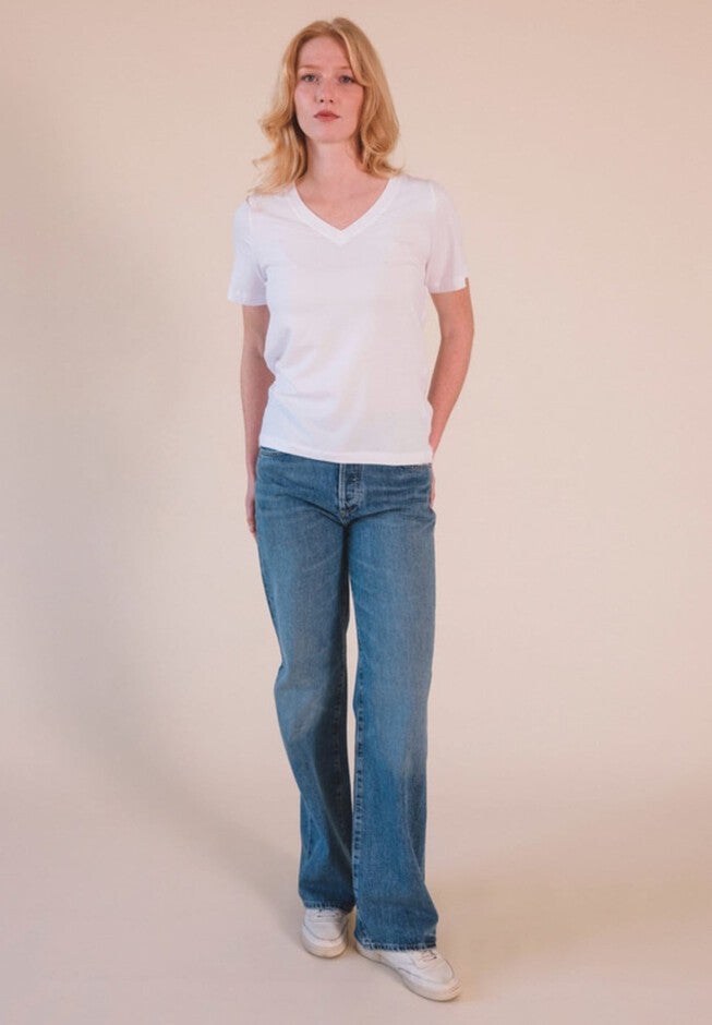 Plus Louise Organic Cotton + Tencel V-neck Tee, White / White, alternate image number 3