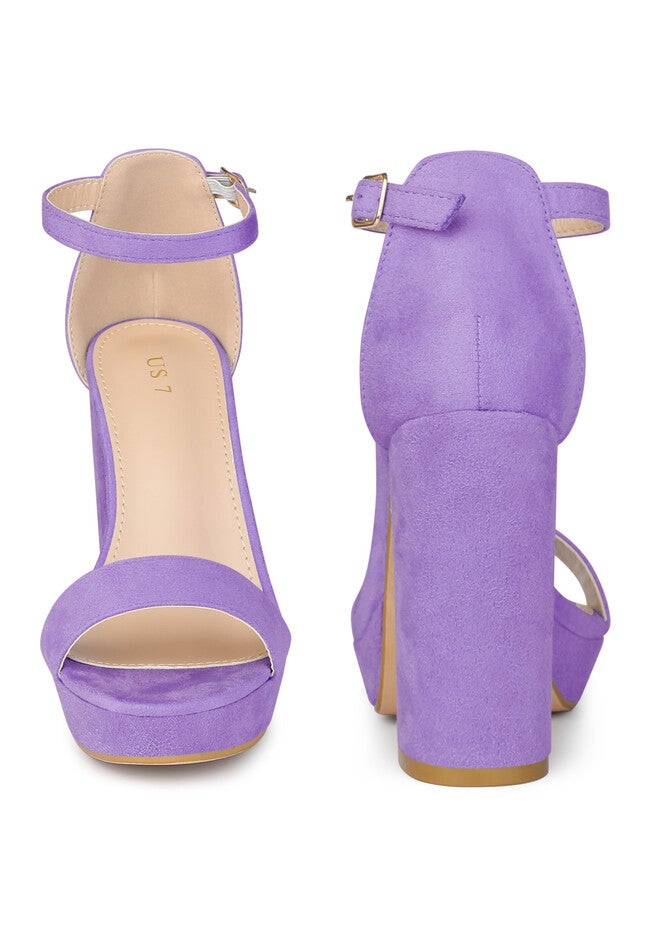 Platform Ankle Buckle Strap Chunky Heel Sandals, Purple / Purple, alternate image number 1