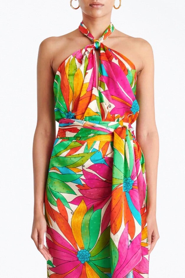 OMILIA FLORAL CUTOUT SILK JACQUARD TOP IN JUNGLE FLORAL, Jungle Floral / Pink, alternate image number null