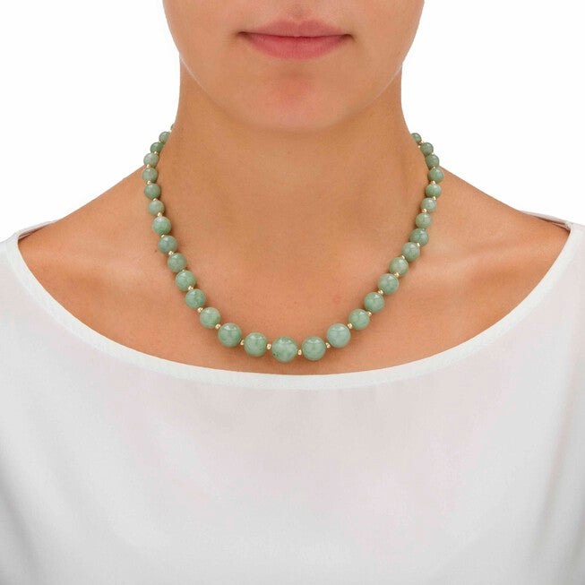 Jade 10k Yellow Gold Beaded Graduated Necklace 18 inches, Green / Hunter Green, alternate image number null