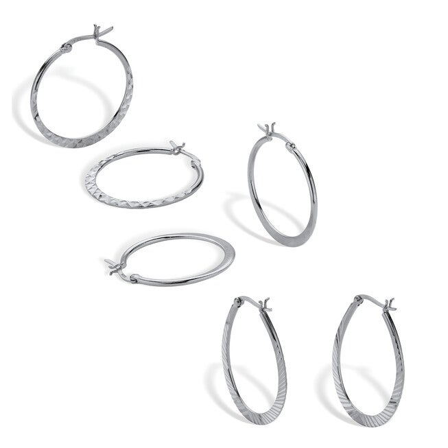 Diamond-Cut .925 Sterling Silver 3-Pair Set of Hoop Earrings 1 inches, , alternate image number 4