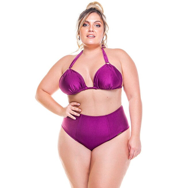 Plus Size High Waisted Dark Pink Bikini Bottom, Vienna / Magenta, hi-res image number 0