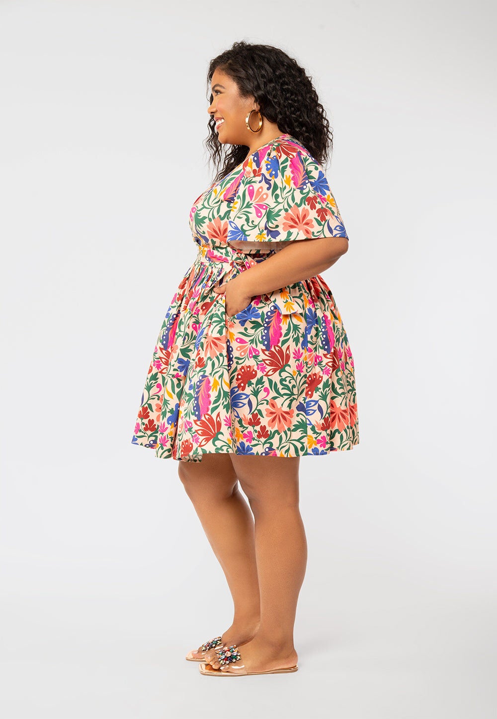 Alena Floral Puff Sleeve Poplin Wrap Dress, MULTI / Cream, alternate image number 1