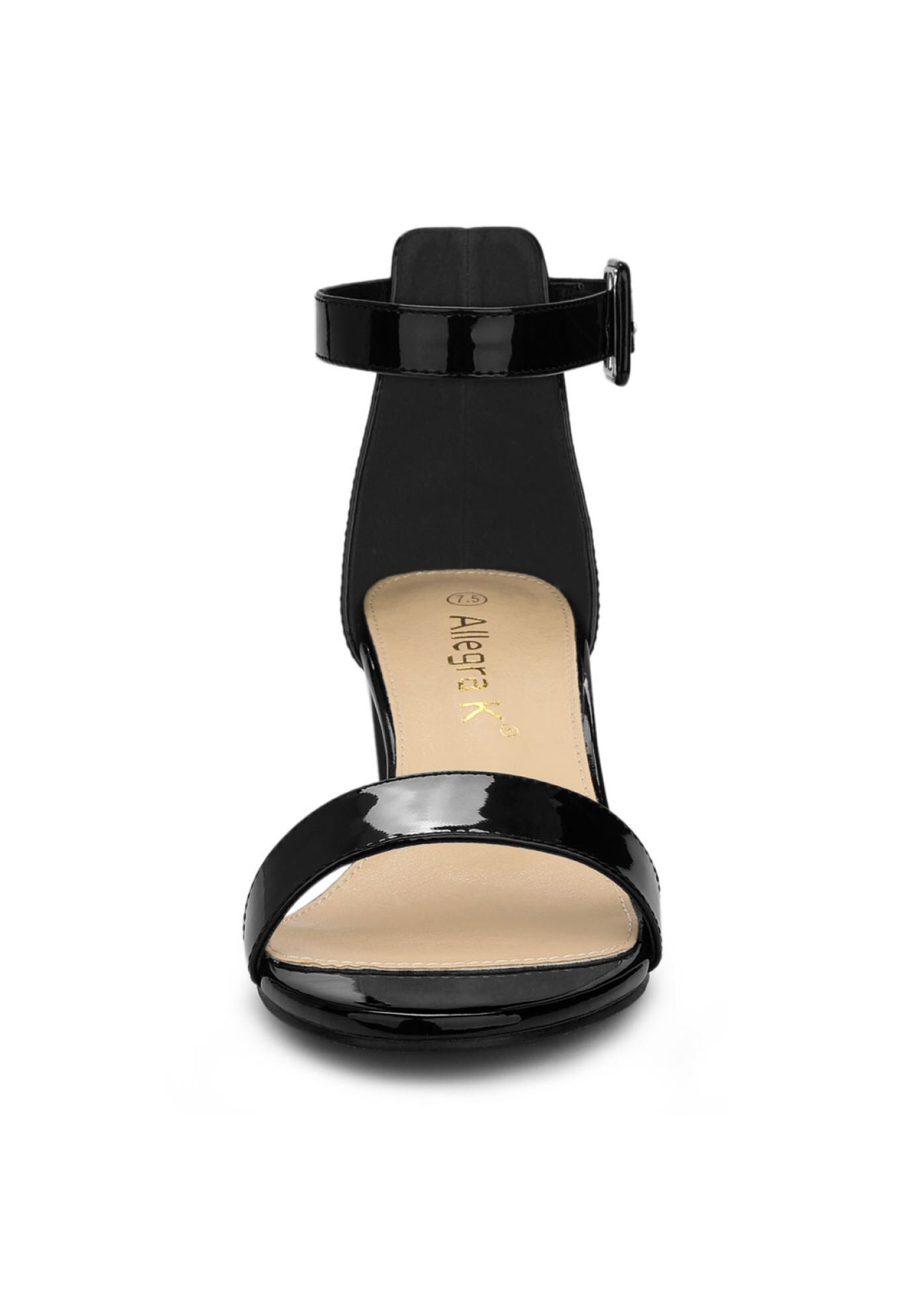 Open Toe Low Block Heel Ankle Strap Sandals, Black Patent / Black, alternate image number 4