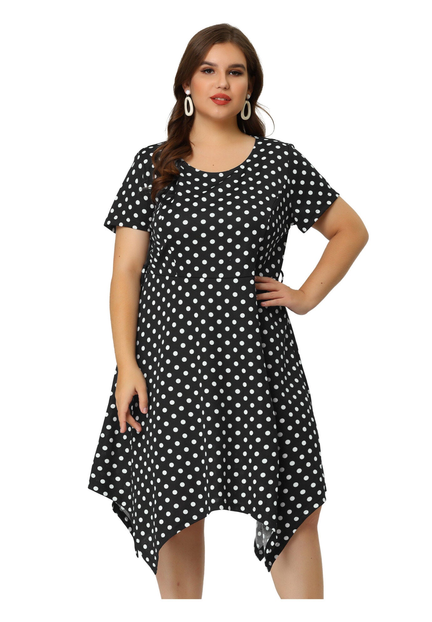 Printed Retro High Low Short Sleeves Dress, Black / Black, alternate image number 3
