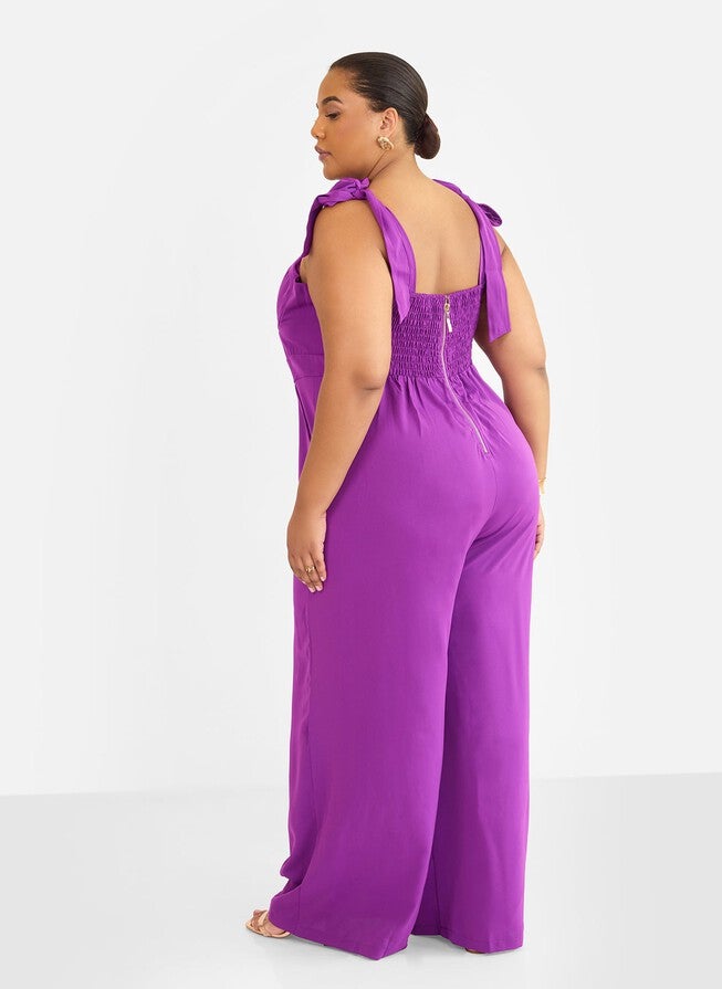 SELMA TIE STRAP CORSET WIDE LEG JUMPSUIT - PURPLE, Purple / Purple, alternate image number 3
