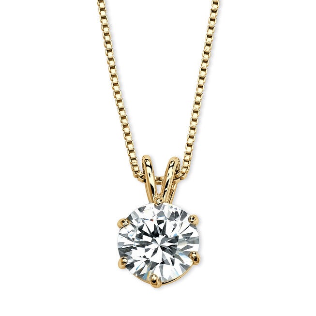 3 Cttw. Gold-Plated Silver Solitaire Cubic Zirconia Solitaire Pendant 18 inches, White / White, hi-res image number 0