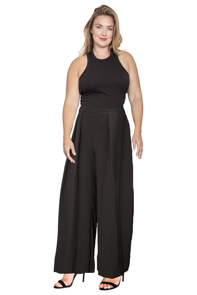 Plus Size Women's High Rise Palazzo Wide Leg Pant, Black / Black, alternate image number 3